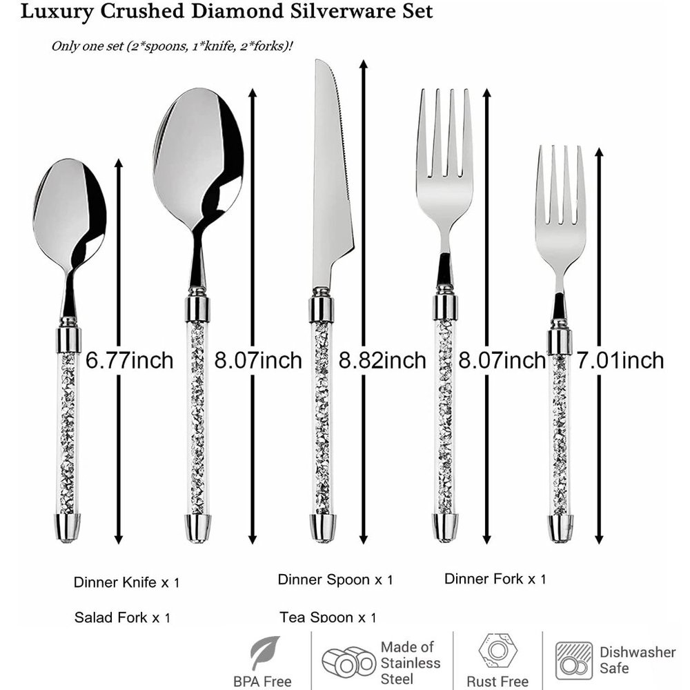 NEW Sparkling Bling Crystal Rhinestone Silverware Place Setting Dinner F… - Picture 6 of 7